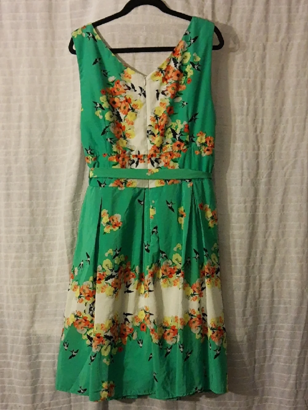 dressbarn Green Floral Midi Dress with Orange & Yellow Accents - Picture 3 of 3